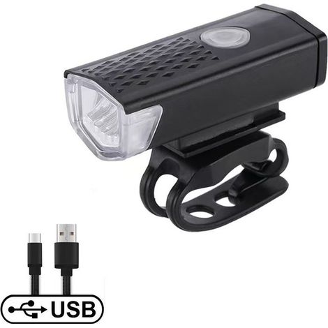 KOWOLL Éclairage vélo LED rechargeable USB, feu avant, noir, 320 lumens, résistant à l'eau, 3 modes d'éclairage (1/5)