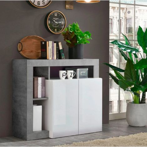 Buffet HAMBURG – Blanc laqué brillant / Béton (1/3)
