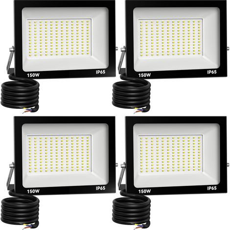 4 Pack Projecteur LED Extérieur 150W 15000 lúmenes 6500K lumière Blanche Froide Spot LED Eclairage IP65 Étanche Projecteur Extérieur Eclairage de Sécurité Floodlight