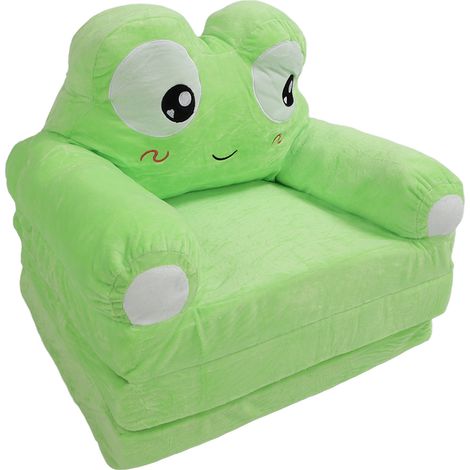 Klappbares Kindersofa mit niedlichem Cartoon-Design, kurzem Plüsch, weich, bequem und tragbar, Froschmotiv (1/5)
