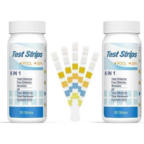 Ulisem6 en 1 Bandelettes Piscine Brome Spa, Languettes Ph Piscine Bandes Test Qualité d'eau sur Chlore Brome Alcalinité Acide Cyanurique Dureté du Liquide Testeur Générale (100pcs) (1/4)