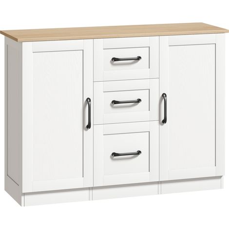Buffet Richardis Rangement Élégant Blanc & Effet Bois Clair 2 Portes 3 Tiroirs (1/5)