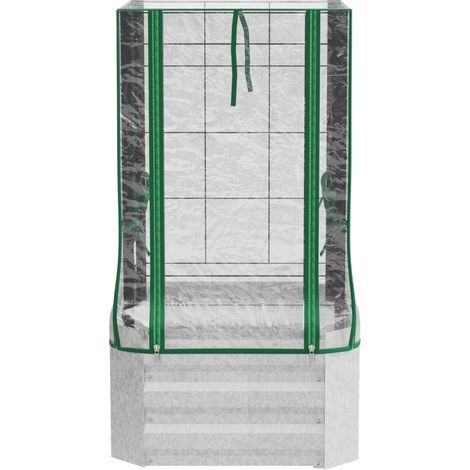 Bac à plantes surélevé avec serre en plastique et treillis 53x53x90 cm pour jardin et balcon (1/5)