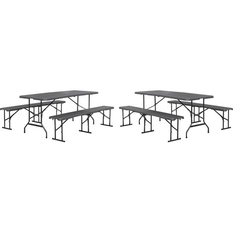 Lot de 2 tables de réception pliantes acier 2 bancs Fiesta 180cm gris foncé (1/5)