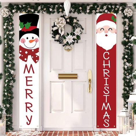 LAOA Weihnachtstürdekoration – Verandabanner – Frohe Weihnachten – Weihnachtsmann – Schneemann – Hängende Banner für die Feiertage, Zuhause, für drinnen und draußen – 180 x 30 cm (1/4)