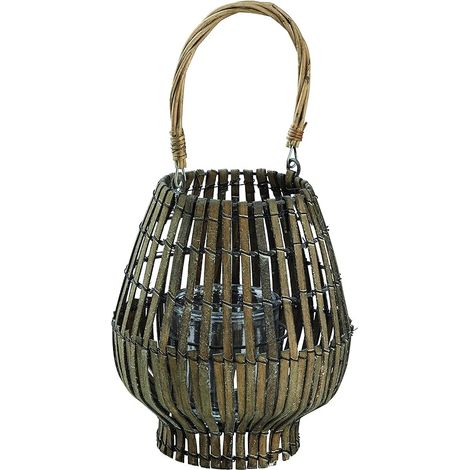 King Home LANTERNA BAMBOO GREY C/BICCHIERE 20x39h cm (1/4)