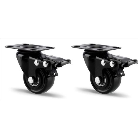 Set de 2 Roulettes pivotantes, 50mm Roulettes avec Frein Roues pour Meubles, Roulettes Transports jusqu'à 300 kg Heavy Duty Industrielles Plaques Roulette pour intérieur et extérieur - Noir (1/4)