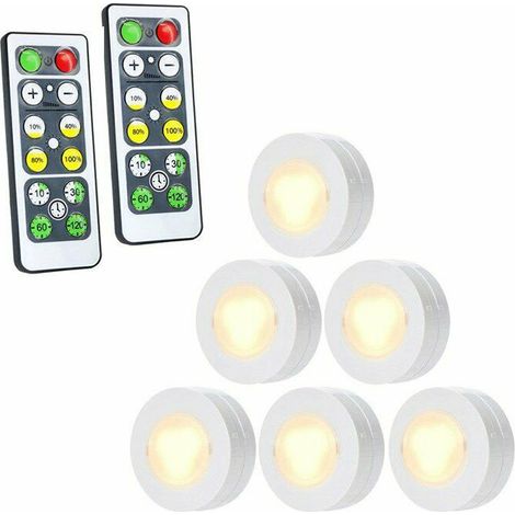 Lampe de Placard Spot LED Murale Telecommande Sans Fil 6pcs Lampes Armoire Veilleuse pour Escalier Miroir Cuisine Vitrines Cabinet (Blanc) (1/5)