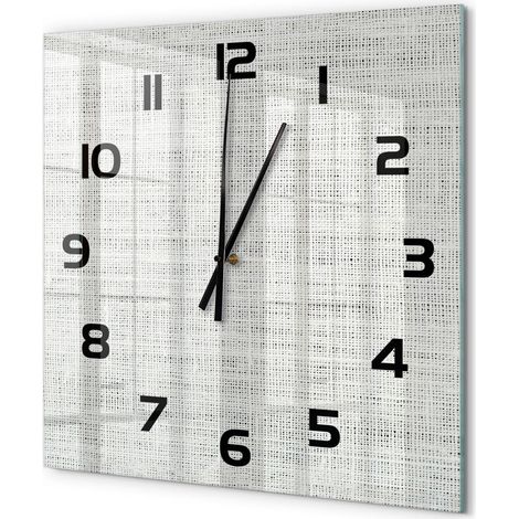 Grande Horloge Murale Carrée Bureau en Verre Trempé Silencieuse Design Contemporain Toile de lin blanche 60x60 cm (1/5)