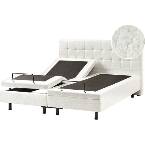 Letto matrimoniale Tessuto bouclè bianco sporco Elettrico Regolabile 160 x 200 cm Duke