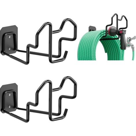 2 pièce Support Mur Pour Tuyau D'Arrosage, Range Tuyau D'Arrosage Murale, Crochet Porte-Tuyaux Fixation Murale Capacité 50kg Pour Garage Jardin Piscine Et Vélo (1/5)