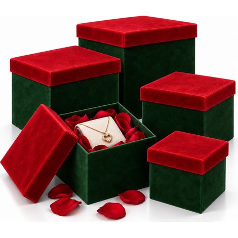 5 Box Regalo Natale Verde e Rosso Diverse Misure Decorazione Addobbo Natalizio (1/5)