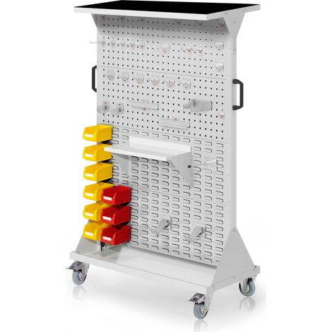 Kappes RasterMobil® mobiler Arbeitsplatzschrank Größe 4 1580x1000x500mm 4x Lochplatte 4x Schlitzplatte 50-teilig mit Auflageboden inkl. Riffelgummimatte lichtgrau