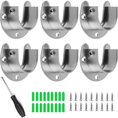 6 Pièces Support Tringle Penderie en Forme de U Support Barre Penderie en Acier Inoxydable Supports de tringle pour armoire en acier inoxydable pour Placard, Salle de Bain, Cuisine (6, 25mm) (1/4)