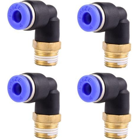 Raccord pneumatique fileté coudé à 90° avec filetage interne, raccord rapide, compatible avec les tuyaux d'insertion, raccord pour air comprimé - Lot de 4 (4 mm 1/8") (1/5)