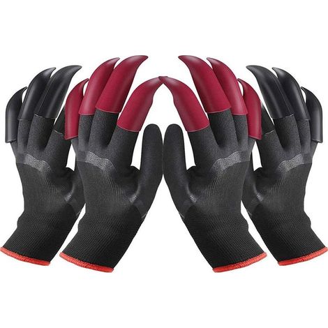 Gants de jardinage imperméables – 2 paires, taille 26×11 cm, avec 8 griffes rouges/noires par paire, idéaux pour creuser et travailler en extérieur (1/5)