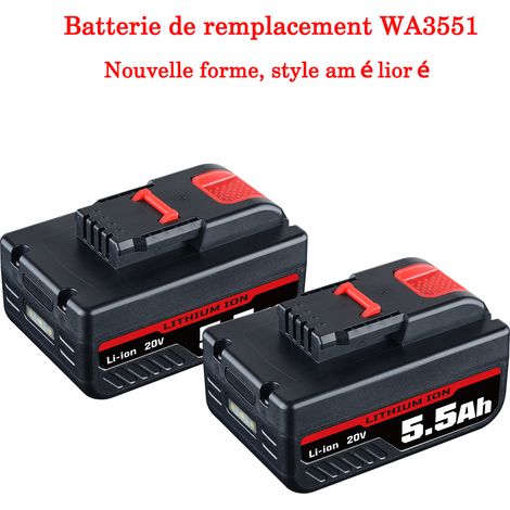 PDstation Batterie de remplacement New Style 20V 5.5Ah pour batterie Worx 20V WA3553 WR142E WA3551 WA3551.1 WA3553.1 WA3556 WA3572 WA3605 WA3641, 2 pièces (1/5)