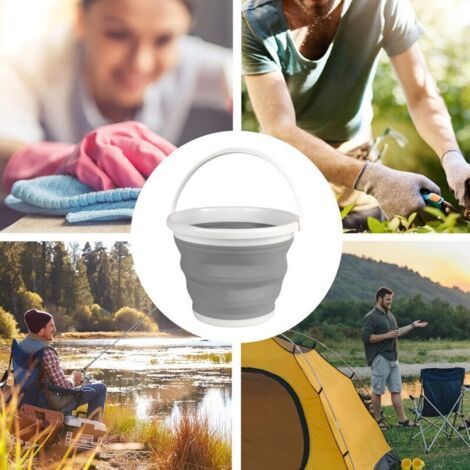 LA028495GRY Seau Pliable de 10 L, Design Compact et Peu Encombrant, Utilisation à l'Intérieur et l'Extérieur, Petite Bassine Bucket pour Le Nettoyage Domestique, Voitures & Camping, Gris (1/3)