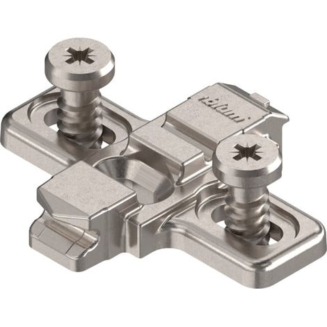 Embase pour charnière - Blum - En croix - Vis euro prémontées - Trou oblong - Zamak - 0 mm (1/2)