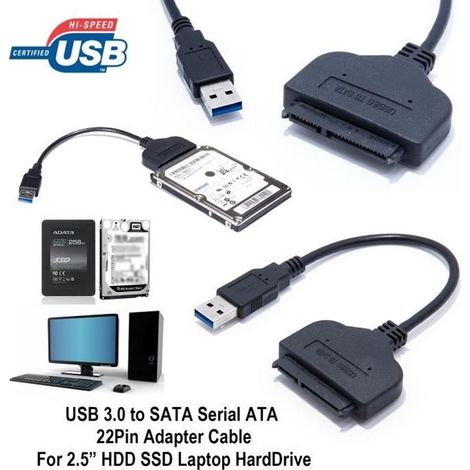 USB 3.0 vers SATA Série ATA 22 Pin Câble Adaptateur pour 2.5 " HDD SSD Disque dur Ordinateur portable