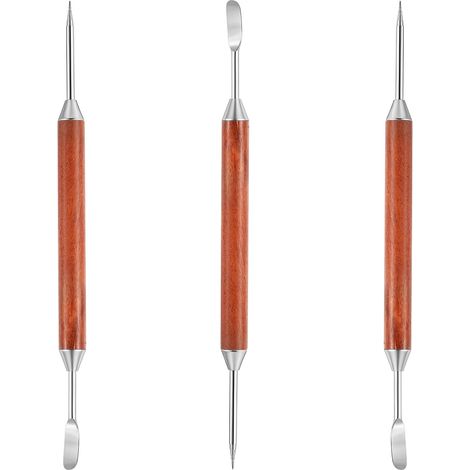 Lot de 3 stylos à latte en acier inoxydable à double extrémité avec poignée en bois, outils d'art latte, accessoires de barista, outil de café pour la maison, le café, le bar