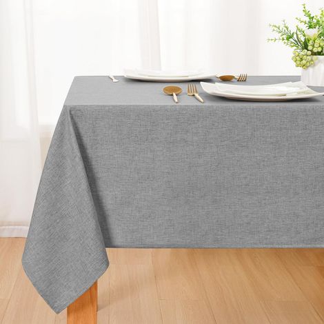 Nappe lavable aspect lin 130x220cm Gris, hydrofuge, facile d'entretien