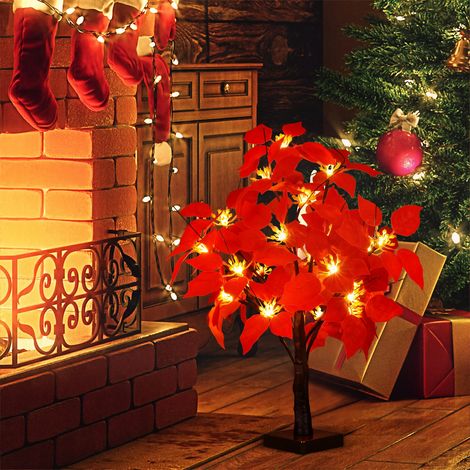 Mini sapin de Noël Noël vintage avec cardinaux et baies rouges, Halloween, adapté pour bouleau lumineux, lumineux (1/5)
