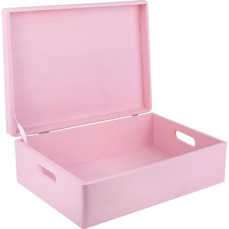 Boîte de Rangement en Bois avec Poignées Rose 40 x 30 x 14 cm