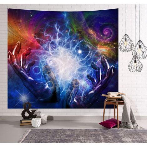Tapisserie murale représentant un paysage naturel (forêt, plage, lac, arbres, nuages rocheux), vue esthétique, idéale pour une chambre ou un salon (230 cm x 180 cm, coloris 3).