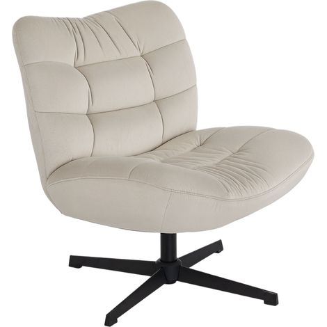 Drehsessel, gepolsterter Chenille-Sessel ohne Armlehnen, breite Sitzfläche und Rückenlehne, 70 x 80 x 82 cm, cremefarben