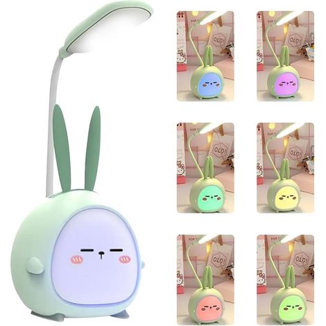 Faltbare, kabellose Schreibtischlampe für Kinder, 3 Leuchtmodi, USB-aufladbare LED, niedliches Cartoon-Design, Geschenk für Jungen und Mädchen, Grün (1/5)