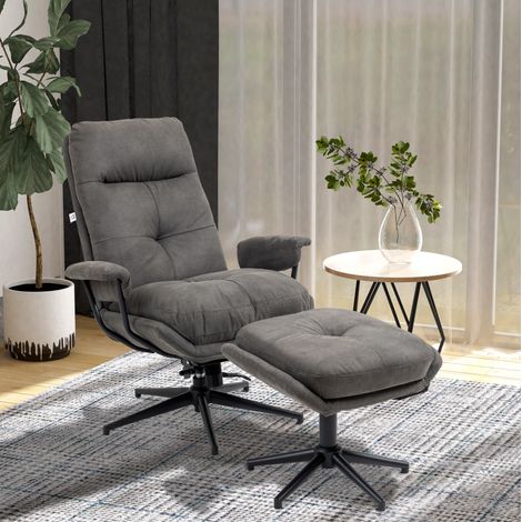 Fauteuil pivotant avec repose-pieds 78x91x103,5 cm en polyester gris foncé, pour salon FloraGrace (1/5)