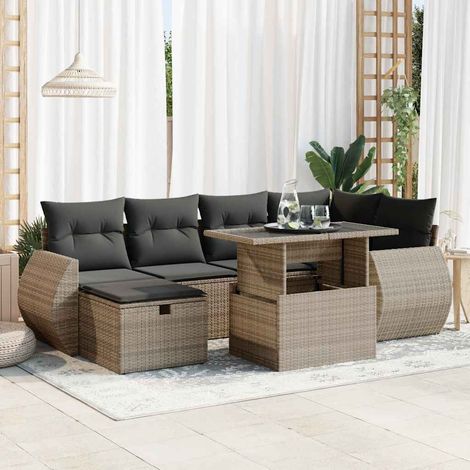 vidaXL Set de sofás de jardín 7 pzas con cojines ratán sintético gris (1/5)