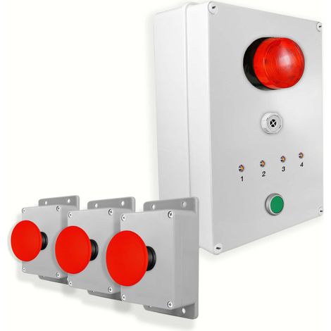 Système identification alerte sans-fil 300m - 3 boutons coup de poing / Sirène / Flash / LEDs / Bouton d'arrêt (DA600+) (1/5)