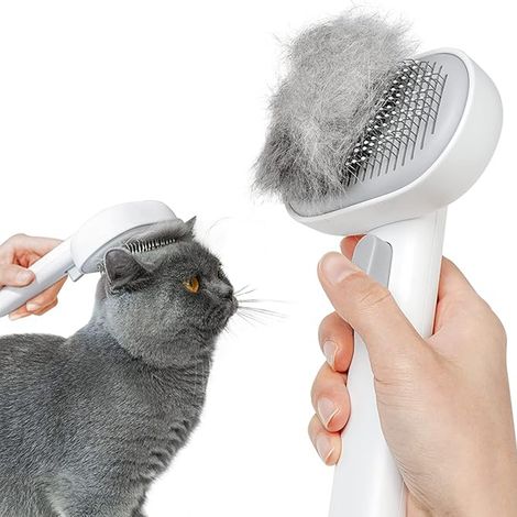 Katzenbürste für den Innenbereich mit Auslöseknopf, Haustierbedarf, speziell zur Haarentfernung entwickelt, weiß (1/4)