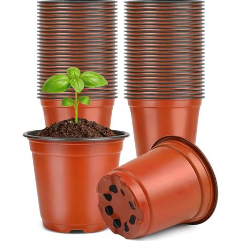 100 Pièces 10CM Pots de Fleurs,Pot pour Semis Exterieur,Pot Plastique Plante,Pot de Repiquage,Godets Semis pour Interieur-Rouge-Marron (1/5)