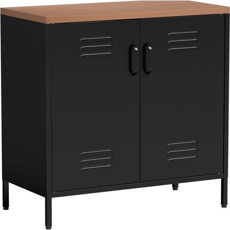Credenza metallica nera 80 x 40 x 80 cm con 2 ante e ripiano regolabile (1/5)