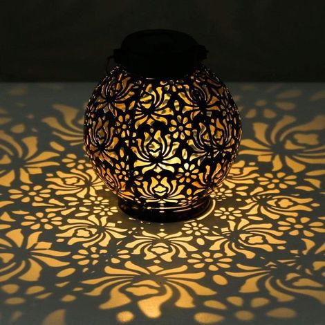 Lanterna solare, luce solare da giardino a LED impermeabile per esterni, lanterna solare decorativa in metallo da appendere, nera (1/5)