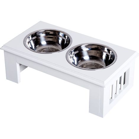 Ciotola per Cani Rialzata 2 Piatti in Acciaio 44x24x15 cm Bianca (1/5)