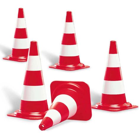BRB Lot de 5 cônes de guidage en couleur rouge - Avec 2 bandes blanches - Hauteur : 500 mm (1/3)