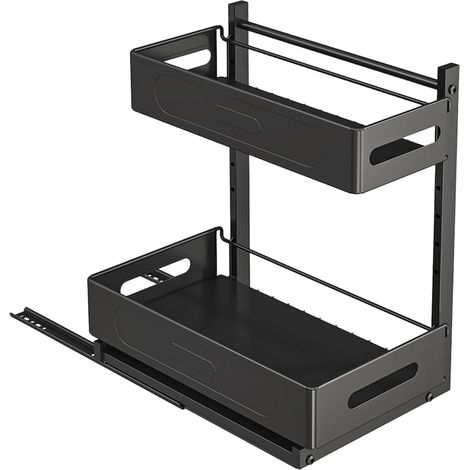 Étagère de tiroir multifonction facile à installer sous évier pour salle de bain et cuisine avec organiseurs d'évier de cuisine sans outils (1/4)