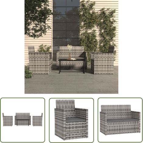 The Living Store 4-tlg. Garten-Lounge-Set mit Kissen Poly Rattan Grau - Outdoor Lounge Set - Gartenmöbel - Loungesessel - Rattan Gartenmöbel - Gartenloungeset (1/5)