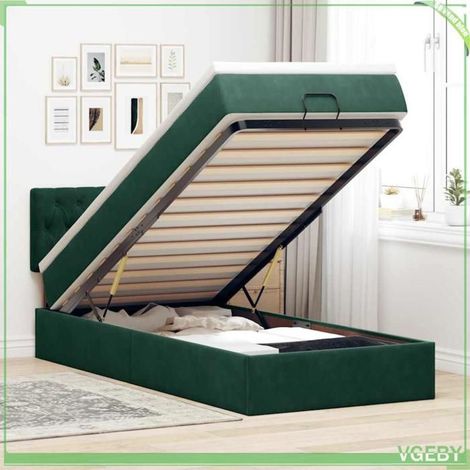 Lit ottoman - 3312659 - 80x200 cm - Velours vert foncé - Rangement hydraulique + LED (1/5)