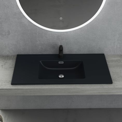 doporro Lavabo da Incasso, Lavabo Sottopiano 100x48x12cm, Lavandino Bagno da Minerale Fuso Colossum02-1000, Antracite Opaco