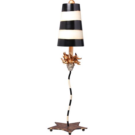 Elstead La Fleur - Lampe de table à 1 lumière feuille d'or avec rayures noires, taupe, E27 (1/2)