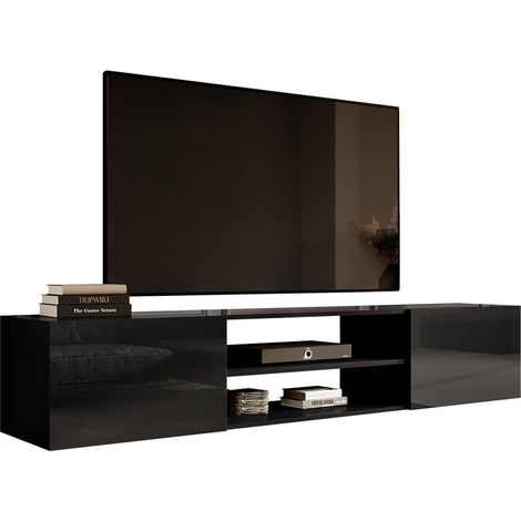 Mueble TV Imago II, Negro + Negro brillante, Número de puertas: 2, Número de cajones: 0, 200x37x40cm (1/4)