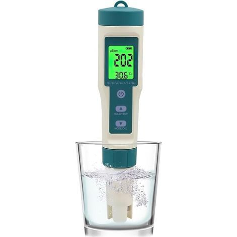 Medidor electrónico de pH 8 en 1 para piscinas, medidor de pH/TDS/SAL/SG/ORP/EC/TEMP/H2, analizador de calidad del agua para piscinas, spas, acuarios, agua potable e hidroponía. (1/4)