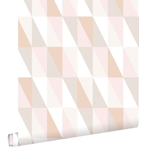 papier peint triangles graphiques rose clair, orange chaude et beige - ESTAhome (1/5)