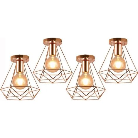 U-Do 4Pcs Plafonnier Industrielle Cage en Fer E27 20CM Or Rose (1/4)
