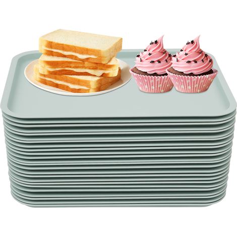 Fast Food - Lot de 24 plateaux de service rectangulaires en plastique antidérapant - 36 x 27 x 2 cm - Pour restaurants rapides, cantines, cafétérias - bleu